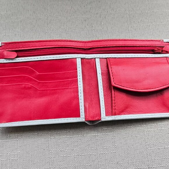 Bi Color Wallet Handmade Billfold White/Red Genuine Leather Cardholdder - Picture 7 of 10